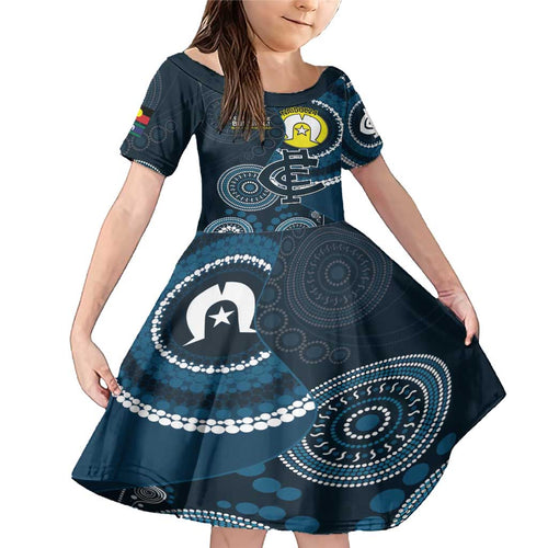 Custom AFL Carlton NAIDOC Week Family Matching Mermaid Dress and Hawaiian Shirt Keep The Fire Burning Indigenous Art