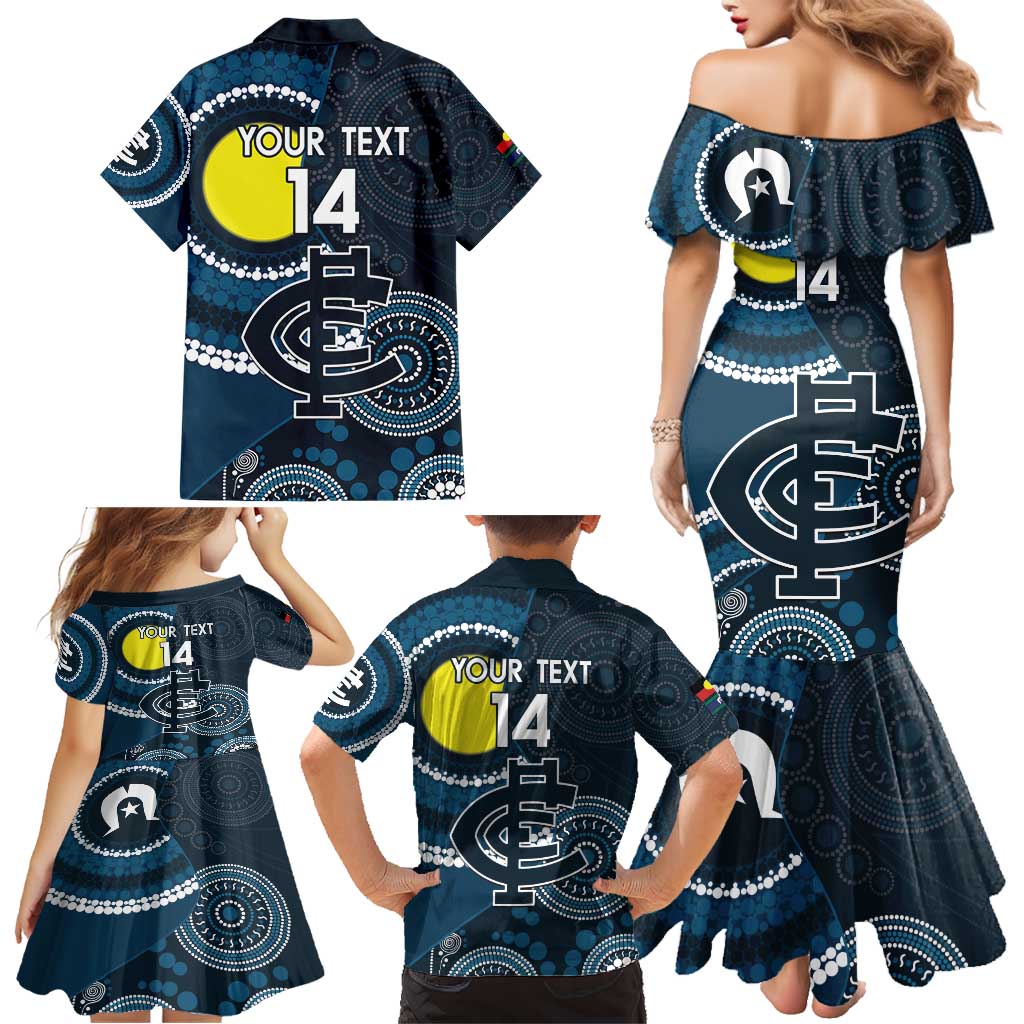 Custom AFL Carlton NAIDOC Week Family Matching Mermaid Dress and Hawaiian Shirt Keep The Fire Burning Indigenous Art