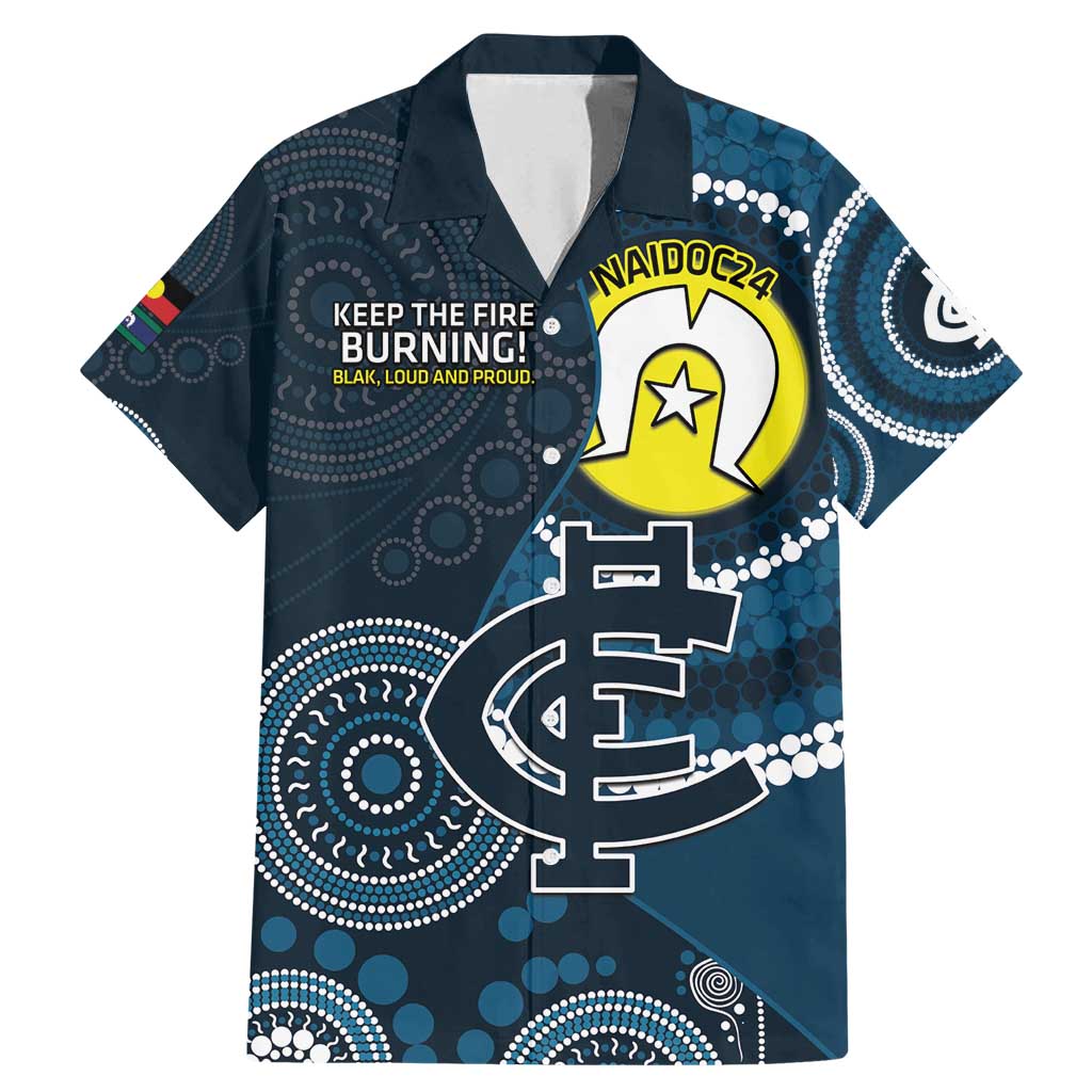 Custom AFL Carlton NAIDOC Week Family Matching Mermaid Dress and Hawaiian Shirt Keep The Fire Burning Indigenous Art