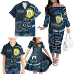 Custom AFL Carlton NAIDOC Week Family Matching Off The Shoulder Long Sleeve Dress and Hawaiian Shirt Keep The Fire Burning Indigenous Art
