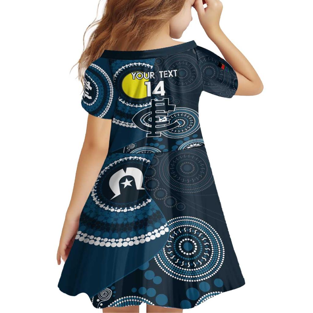 Custom AFL Carlton NAIDOC Week Family Matching Off The Shoulder Long Sleeve Dress and Hawaiian Shirt Keep The Fire Burning Indigenous Art