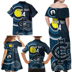 Custom AFL Carlton NAIDOC Week Family Matching Off Shoulder Maxi Dress and Hawaiian Shirt Keep The Fire Burning Indigenous Art