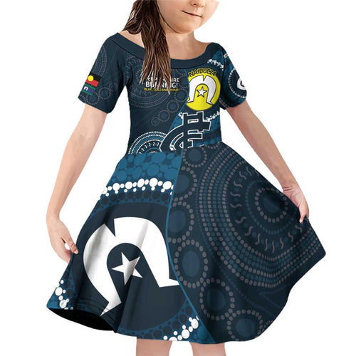 Custom AFL Carlton NAIDOC Week Family Matching Off Shoulder Short Dress and Hawaiian Shirt Keep The Fire Burning Indigenous Art