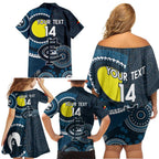 Custom AFL Carlton NAIDOC Week Family Matching Off Shoulder Short Dress and Hawaiian Shirt Keep The Fire Burning Indigenous Art