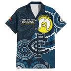 Custom AFL Carlton NAIDOC Week Family Matching Off Shoulder Short Dress and Hawaiian Shirt Keep The Fire Burning Indigenous Art
