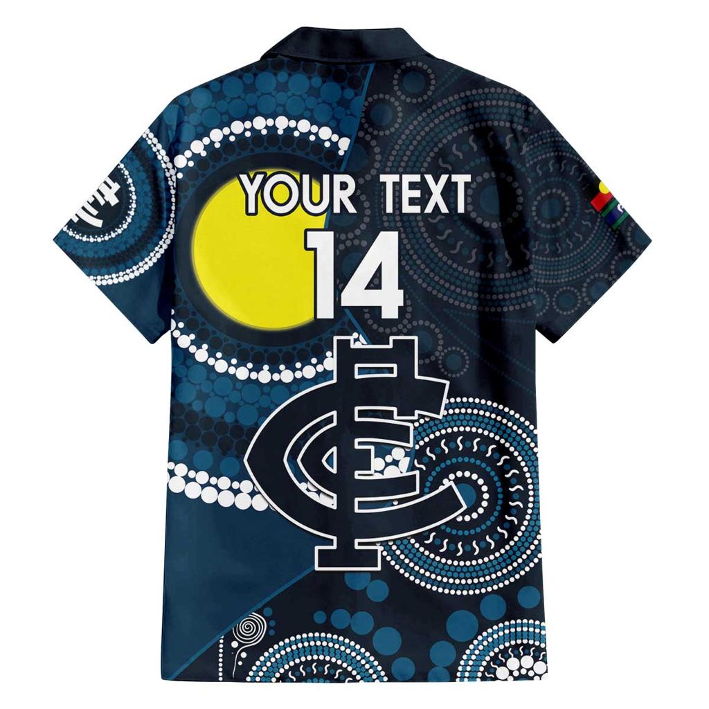 Custom AFL Carlton NAIDOC Week Family Matching Off Shoulder Short Dress and Hawaiian Shirt Keep The Fire Burning Indigenous Art