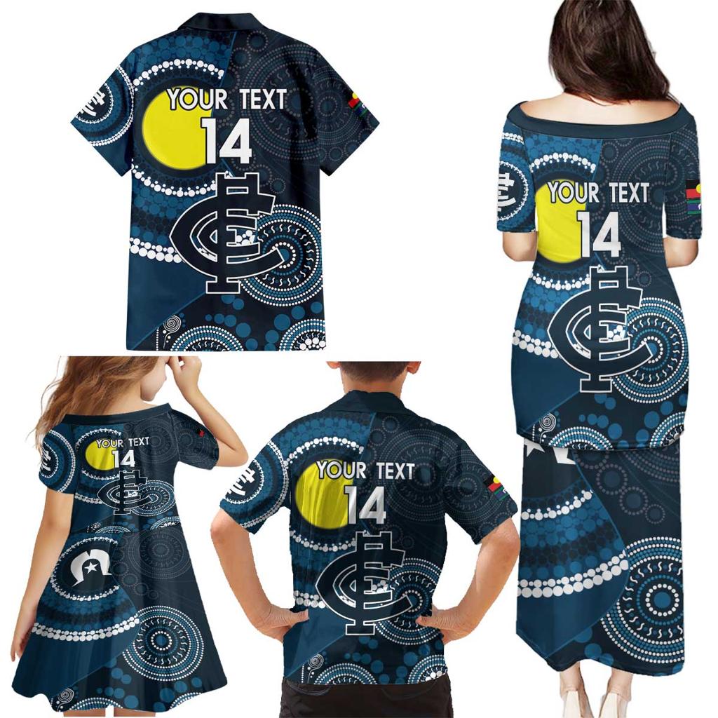 Custom AFL Carlton NAIDOC Week Family Matching Puletasi and Hawaiian Shirt Keep The Fire Burning Indigenous Art