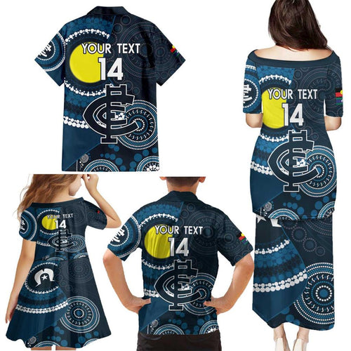 Custom AFL Carlton NAIDOC Week Family Matching Puletasi and Hawaiian Shirt Keep The Fire Burning Indigenous Art