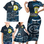 Custom AFL Carlton NAIDOC Week Family Matching Short Sleeve Bodycon Dress and Hawaiian Shirt Keep The Fire Burning Indigenous Art