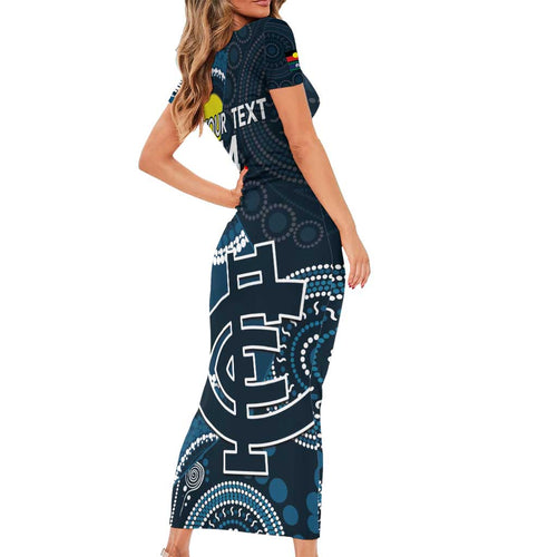 Custom AFL Carlton NAIDOC Week Family Matching Short Sleeve Bodycon Dress and Hawaiian Shirt Keep The Fire Burning Indigenous Art