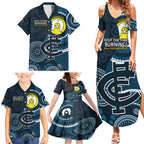 Custom AFL Carlton NAIDOC Week Family Matching Summer Maxi Dress and Hawaiian Shirt Keep The Fire Burning Indigenous Art