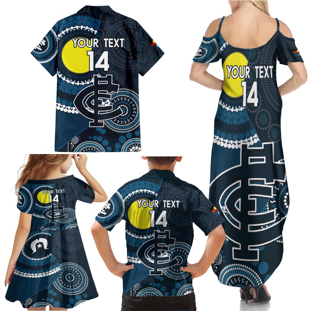 Custom AFL Carlton NAIDOC Week Family Matching Summer Maxi Dress and Hawaiian Shirt Keep The Fire Burning Indigenous Art