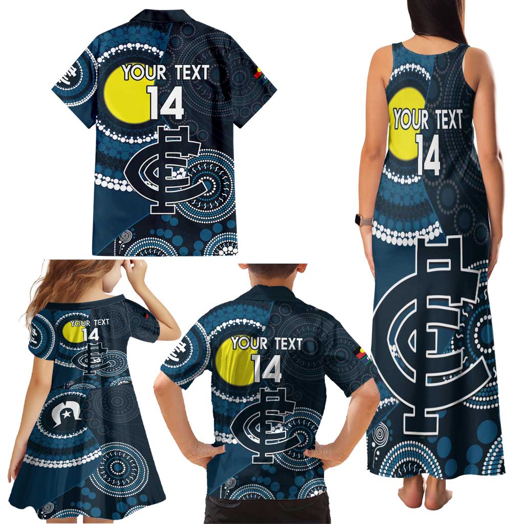 Custom AFL Carlton NAIDOC Week Family Matching Tank Maxi Dress and Hawaiian Shirt Keep The Fire Burning Indigenous Art