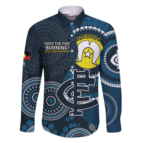 Custom AFL Carlton NAIDOC Week Family Matching Tank Maxi Dress and Hawaiian Shirt Keep The Fire Burning Indigenous Art