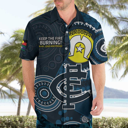 Custom AFL Carlton NAIDOC Week Hawaiian Shirt Keep The Fire Burning Indigenous Art