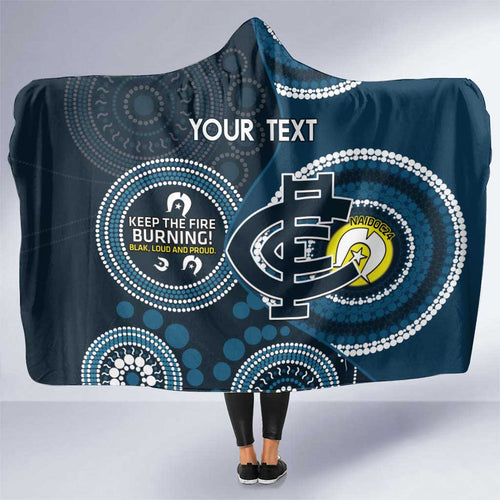 Custom AFL Carlton NAIDOC Week Hooded Blanket Keep The Fire Burning Indigenous Art