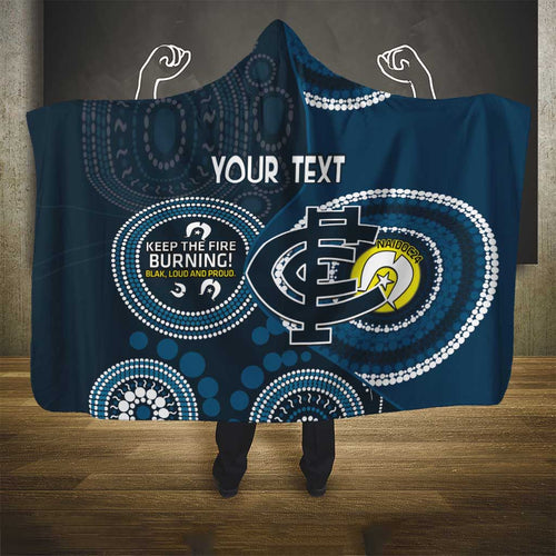 Custom AFL Carlton NAIDOC Week Hooded Blanket Keep The Fire Burning Indigenous Art