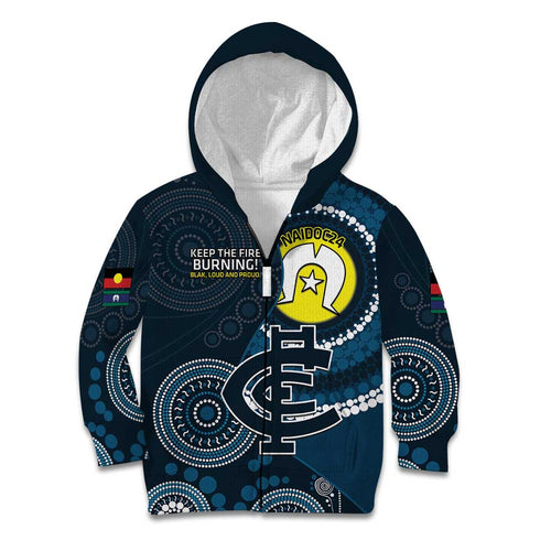Custom AFL Carlton NAIDOC Week Kid Hoodie Keep The Fire Burning Indigenous Art