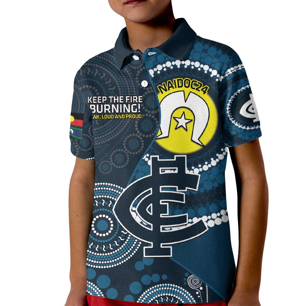 Custom AFL Carlton NAIDOC Week Kid Polo Shirt Keep The Fire Burning Indigenous Art