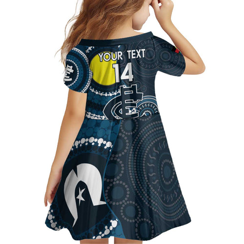 Custom AFL Carlton NAIDOC Week Kid Short Sleeve Dress Keep The Fire Burning Indigenous Art