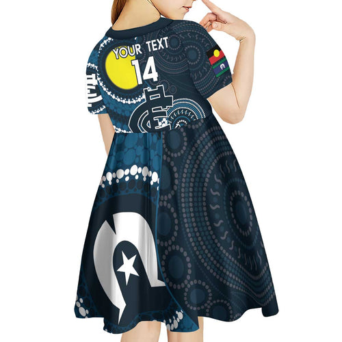 Custom AFL Carlton NAIDOC Week Kid Short Sleeve Dress Keep The Fire Burning Indigenous Art