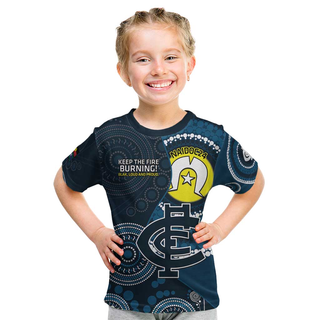 Custom AFL Carlton NAIDOC Week Kid T Shirt Keep The Fire Burning Indigenous Art