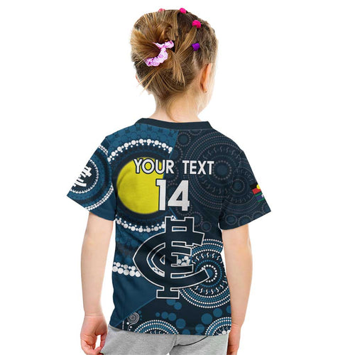 Custom AFL Carlton NAIDOC Week Kid T Shirt Keep The Fire Burning Indigenous Art
