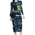 Custom AFL Carlton NAIDOC Week Long Sleeve Bodycon Dress Keep The Fire Burning Indigenous Art