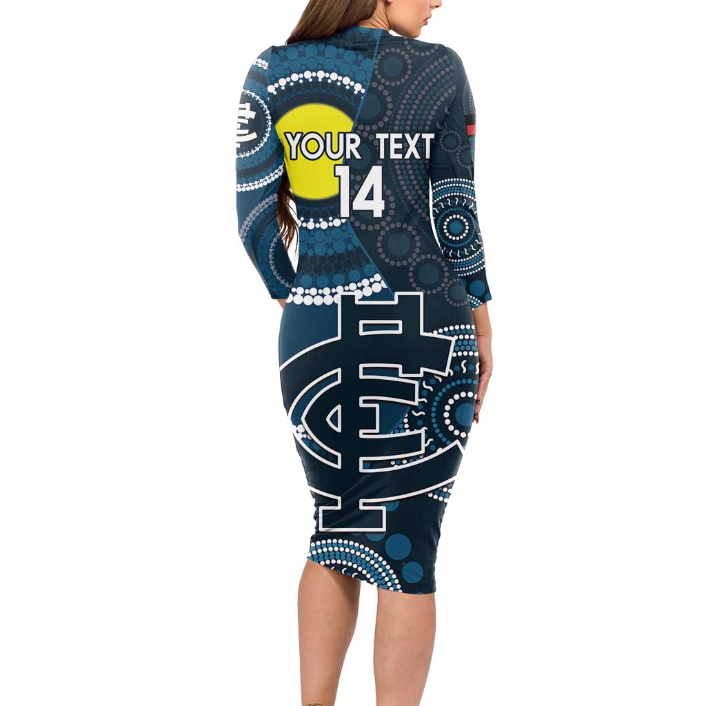Custom AFL Carlton NAIDOC Week Long Sleeve Bodycon Dress Keep The Fire Burning Indigenous Art
