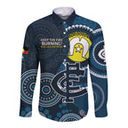 Custom AFL Carlton NAIDOC Week Long Sleeve Button Shirt Keep The Fire Burning Indigenous Art
