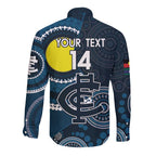 Custom AFL Carlton NAIDOC Week Long Sleeve Button Shirt Keep The Fire Burning Indigenous Art