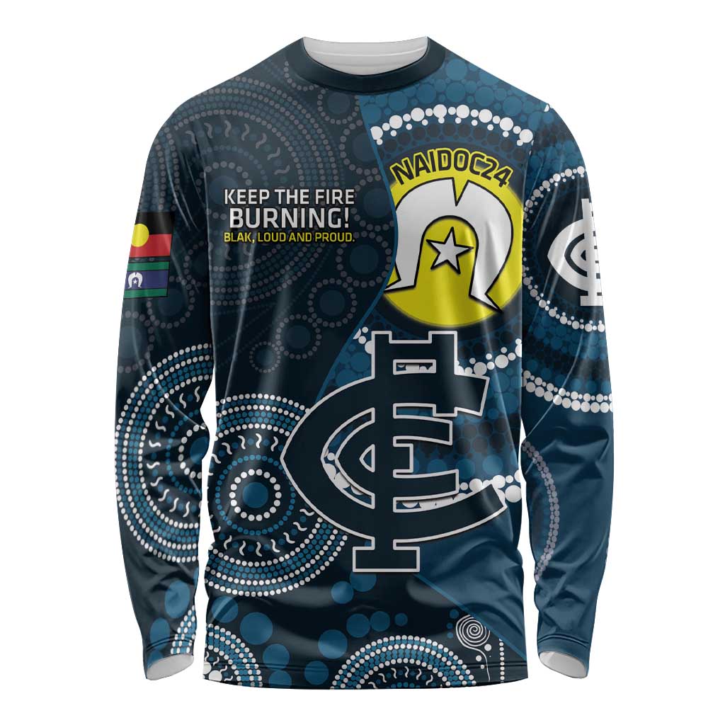 Custom AFL Carlton NAIDOC Week Long Sleeve Shirt Keep The Fire Burning Indigenous Art