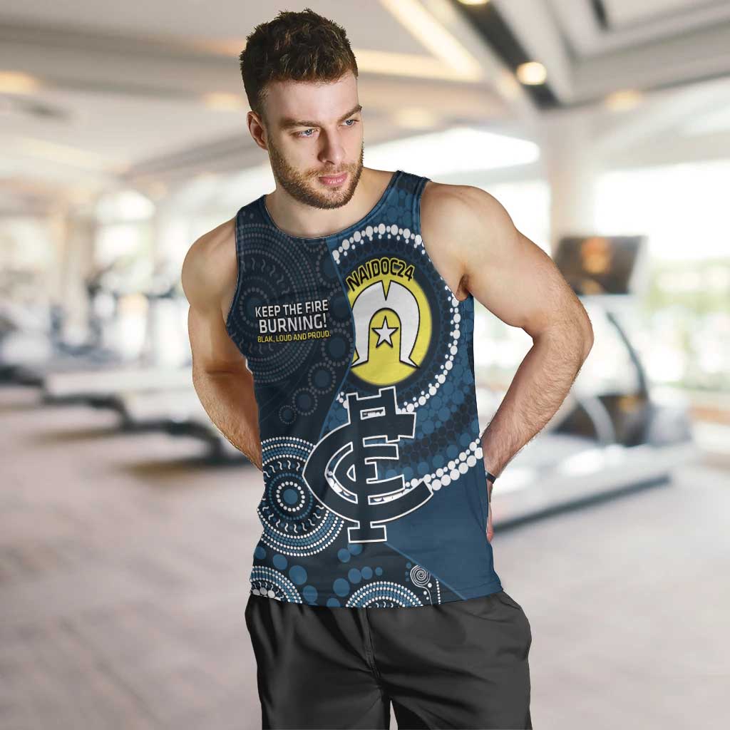 Custom AFL Carlton NAIDOC Week Men Tank Top Keep The Fire Burning Indigenous Art