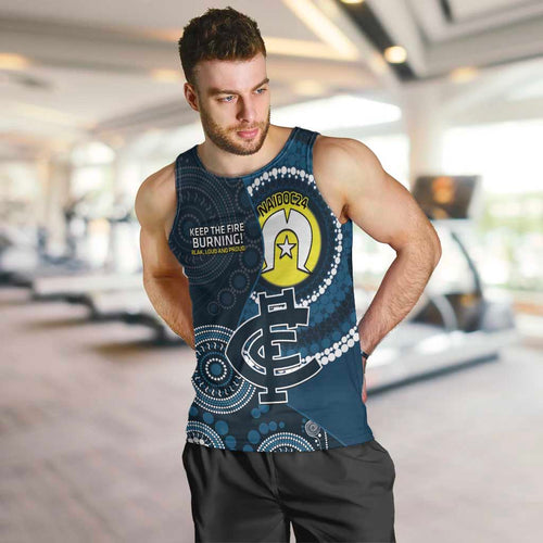 Custom AFL Carlton NAIDOC Week Men Tank Top Keep The Fire Burning Indigenous Art