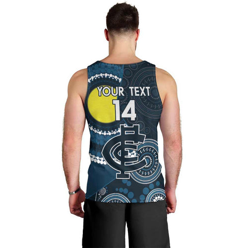 Custom AFL Carlton NAIDOC Week Men Tank Top Keep The Fire Burning Indigenous Art
