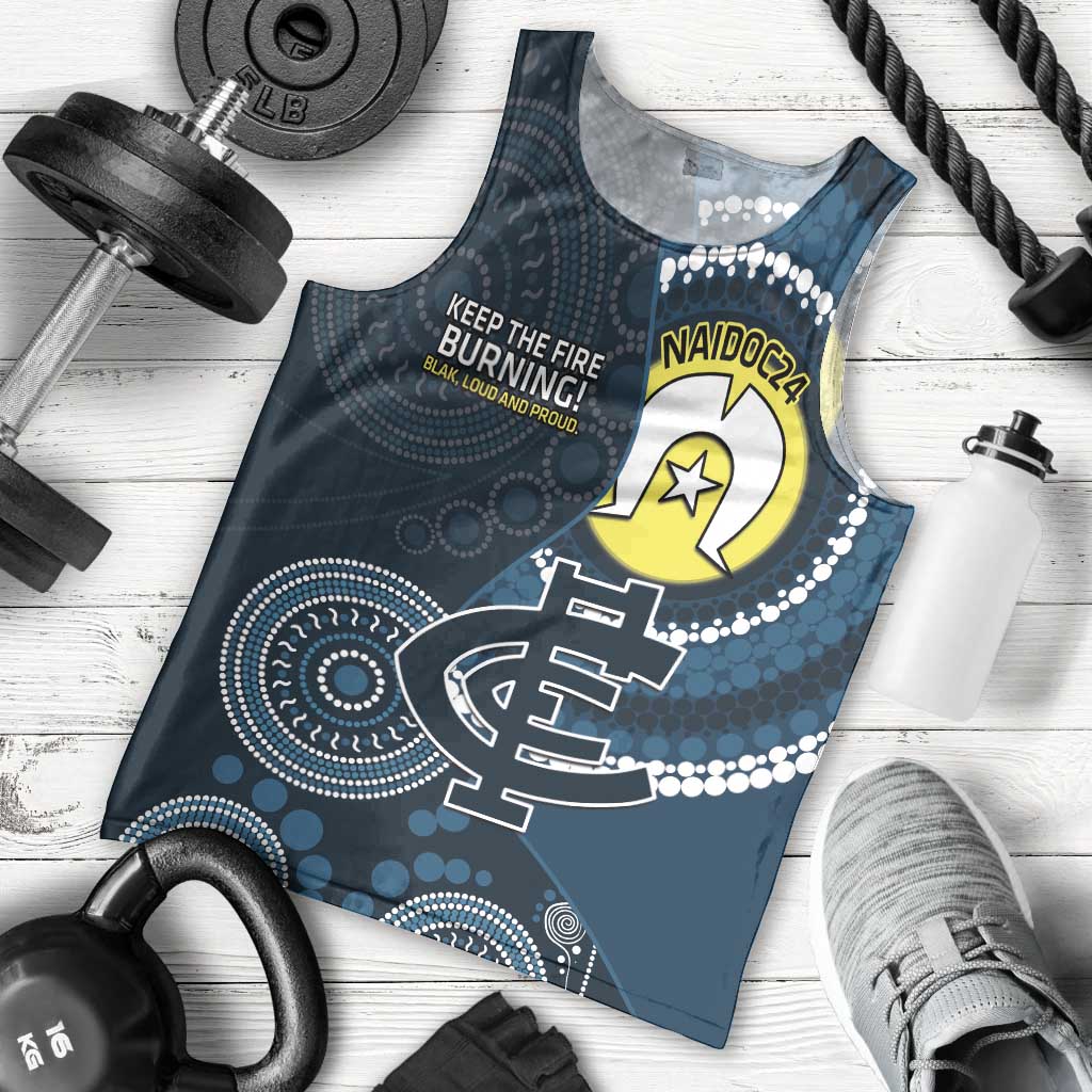 Custom AFL Carlton NAIDOC Week Men Tank Top Keep The Fire Burning Indigenous Art