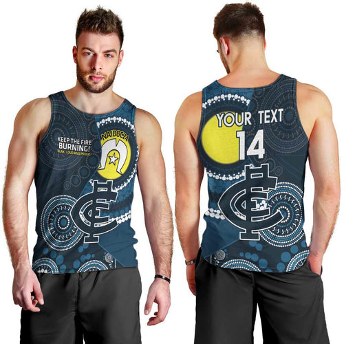 Custom AFL Carlton NAIDOC Week Men Tank Top Keep The Fire Burning Indigenous Art