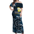 Custom AFL Carlton NAIDOC Week Off Shoulder Maxi Dress Keep The Fire Burning Indigenous Art