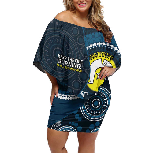 Custom AFL Carlton NAIDOC Week Off Shoulder Short Dress Keep The Fire Burning Indigenous Art
