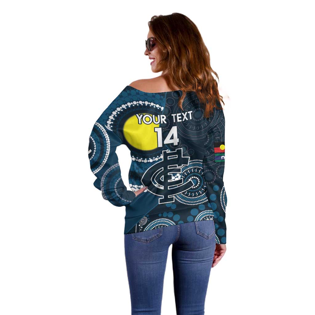 Custom AFL Carlton NAIDOC Week Off Shoulder Sweater Keep The Fire Burning Indigenous Art