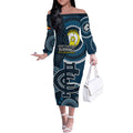 Custom AFL Carlton NAIDOC Week Off The Shoulder Long Sleeve Dress Keep The Fire Burning Indigenous Art