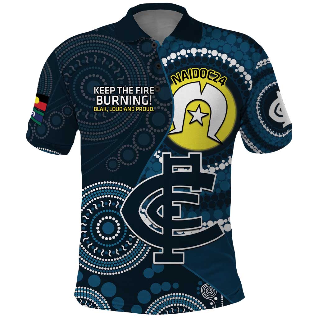 Custom AFL Carlton NAIDOC Week Polo Shirt Keep The Fire Burning Indigenous Art