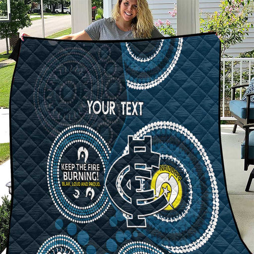 Custom AFL Carlton NAIDOC Week Quilt Keep The Fire Burning Indigenous Art