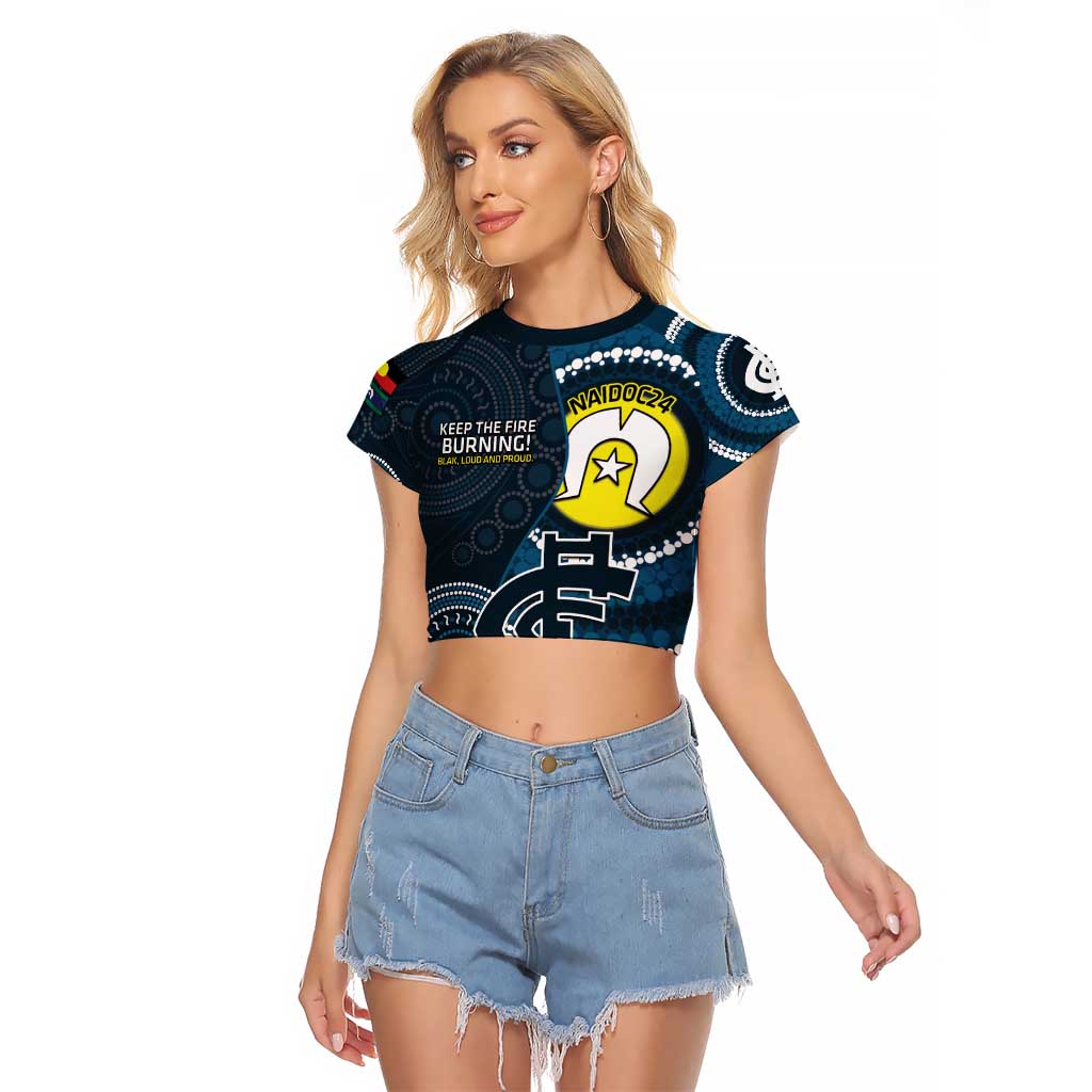 Custom AFL Carlton NAIDOC Week Raglan Cropped T Shirt Keep The Fire Burning Indigenous Art