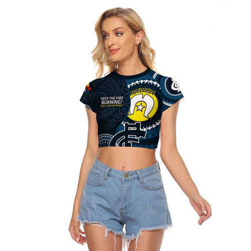 Custom AFL Carlton NAIDOC Week Raglan Cropped T Shirt Keep The Fire Burning Indigenous Art