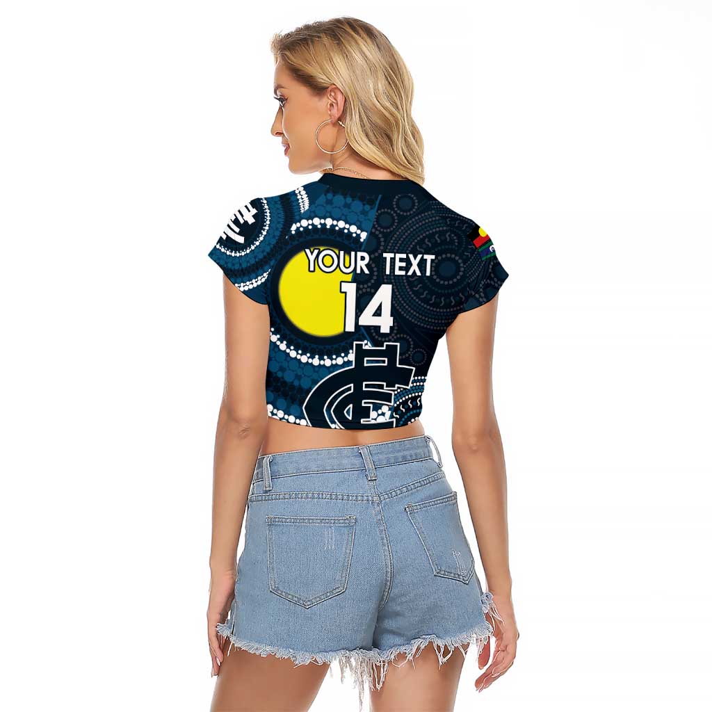 Custom AFL Carlton NAIDOC Week Raglan Cropped T Shirt Keep The Fire Burning Indigenous Art