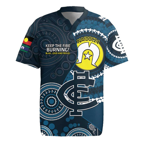 Custom AFL Carlton NAIDOC Week Rugby Jersey Keep The Fire Burning Indigenous Art