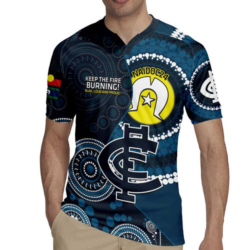 Custom AFL Carlton NAIDOC Week Rugby Jersey Keep The Fire Burning Indigenous Art
