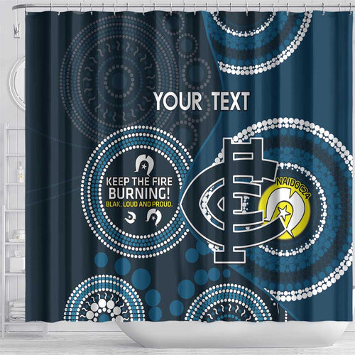 Custom AFL Carlton NAIDOC Week Shower Curtain Keep The Fire Burning Indigenous Art