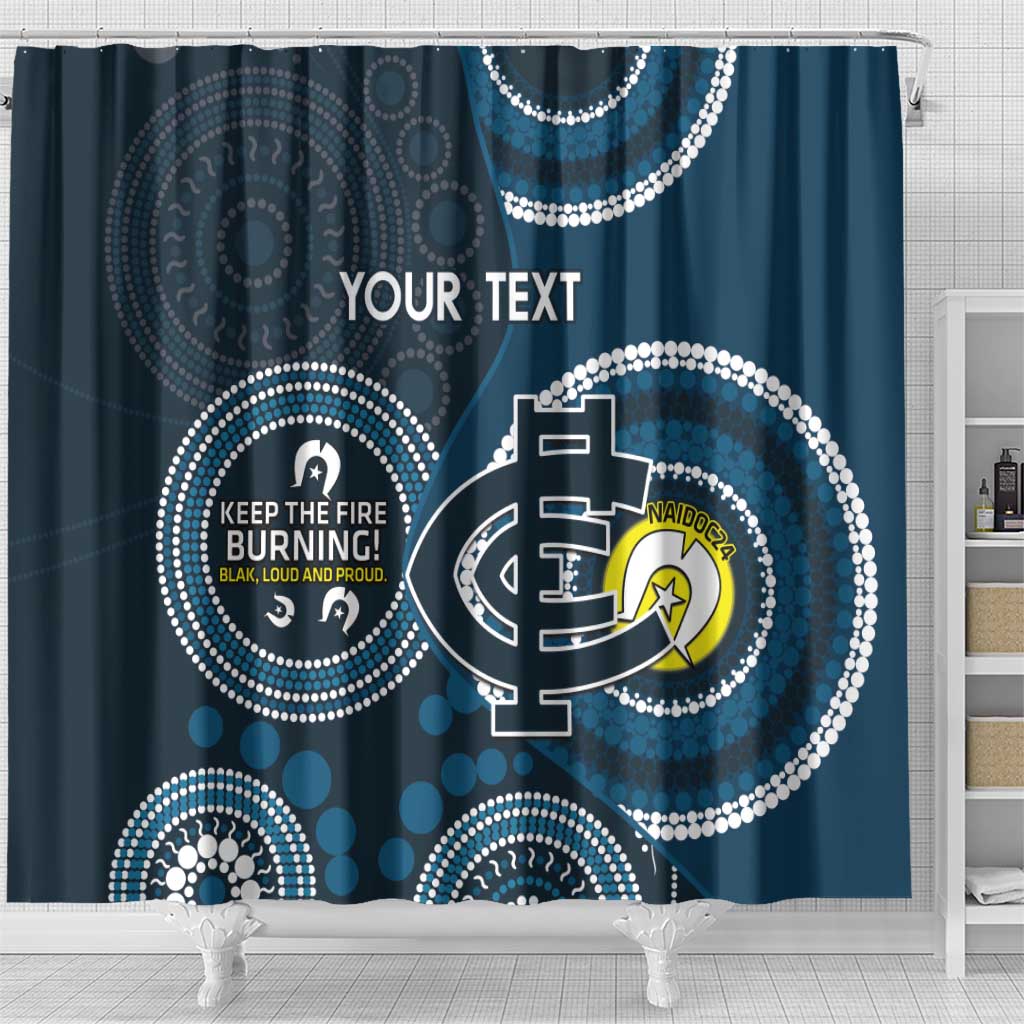 Custom AFL Carlton NAIDOC Week Shower Curtain Keep The Fire Burning Indigenous Art